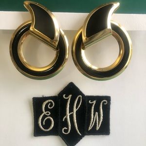 Vintage gold with black enamel earrings